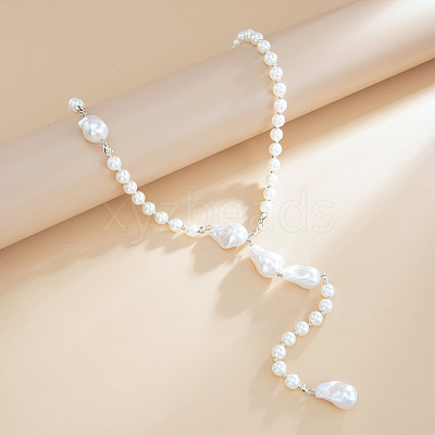 Imitation Pearl & CCB Teardrop Wedding Bridal Backdrop Necklaces for Backless Dress WG70975-01-1