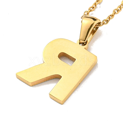 Ion Plating(IP) Initial Letter 304 Stainless Steel Pendant Necklaces NJEW-M199-01G-R-1