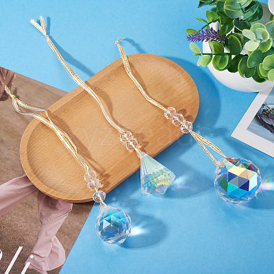 3Pcs 3 Styles Glass Suncatchers for Outdoor Garden Hanging Decoration HJEW-TADJ0001-01-1