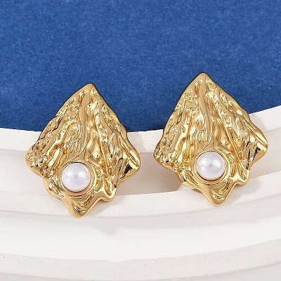 304 Stainless Steel ABS Plastic Pearl Stud Earrings STAS-D368-01B-G-1