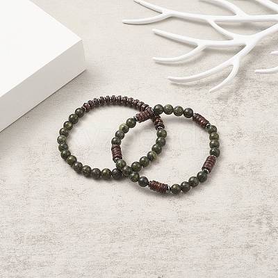 Natural Serpentine & Synthetic Non-magnetic Hematite Beads Energy Stretch Bracelets Set BJEW-JB07142-05-1