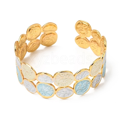 304 Stainless Steel Enamel Flat Round Open Cuff Bangles for Women SA-CBA1A30-03B-G-1