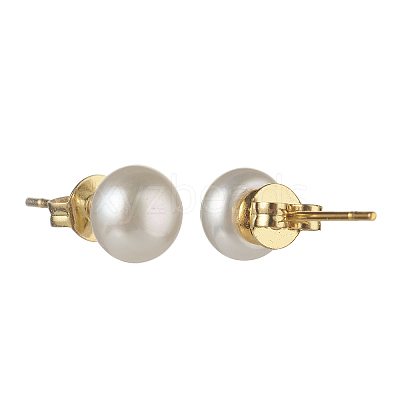 Natural Pearl Rondelle Stud Earrings EJEW-JE04585-03-1
