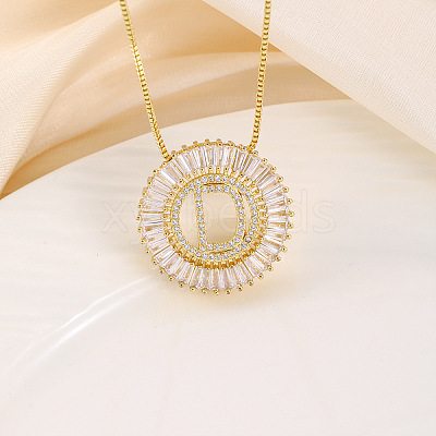 Brass Pave Clear Cubic Zirconia Ring with Letter Pendant Box Chain Necklaces FS-WG44D8C-04-1