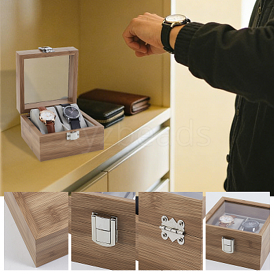 2-Slot Wooden Watch Display Cases with Glass Window Lid and Velvet Pillow Inside CON-WH0043-306A-1