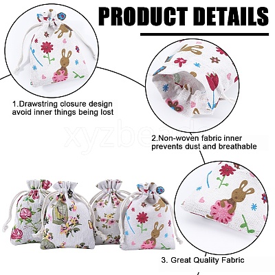 4 Styles Flower Print Burlap Packing Pouches ABAG-BBC0001-03B-1