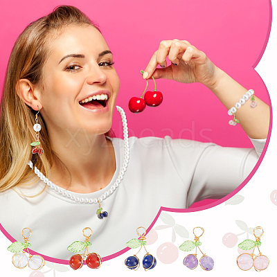 30Pcs 6 Styles Natural Lapis Lazuli & Carnelian & Rose Quartz & Amethyst & Synthetic Moonstone Round Copper Wire Wrapped Pendants PALLOY-GA00028-1