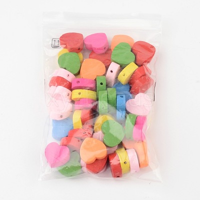 Mixed Color Heart Natural Wood Beads Nice for Children's Day Jewelry Making X-TB109Y-1