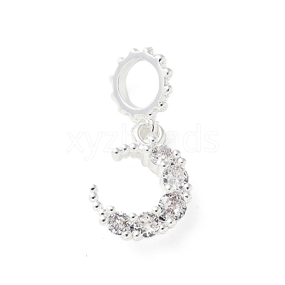 Brass Micro Pave Clear Cubic Zirconia Crescent Moon European Dangle Charms KK-A236-20S-1