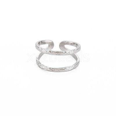 Non-Tarnish 304 Stainless Steel Double Line Open Cuff Ring for Women RJEW-S405-200P-1