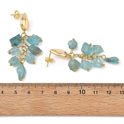Brass with Raw Rough Natural Aquamarine Beads Stud Dangle Earrings EJEW-JE07474-02-1