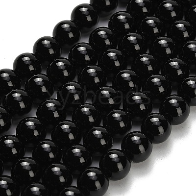 Natural Black Onyx(Dyed & Heated) Beads Strands X-G-H329-C06-6mm-1