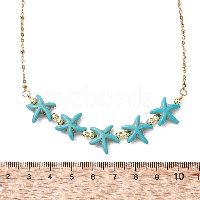 Ocean Dyed Synthetic Turquoise Starfish Beaded Bib Necklaces with 304 Stainless Steel Satellite Chains NJEW-JN05979-01-1
