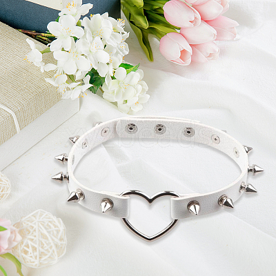 Adjustable Adjustable Gothic PU Leather Alloy Spike Rivet Heart Choker Necklaces for Women NJEW-WH20816-006P-A-1