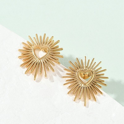 Ion Plating(IP) 304 Stainless Steel Hollow Out Heart Stud Earrings for Women EJEW-E271-02G-1