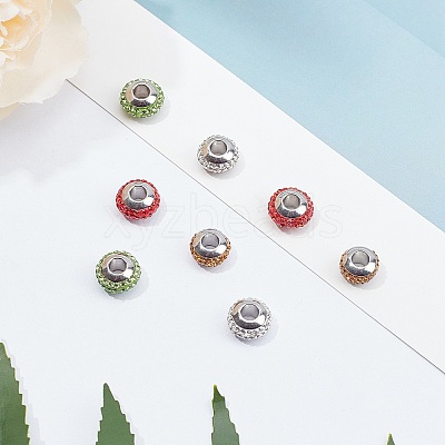 Rondelle 304 Stainless Steel Polymer Clay Rhinestone European Beads GPDL-UN0001-01-1