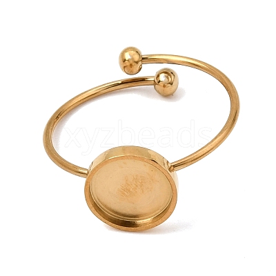 Flat Round 304 Stainless Steel Open Cuff Bangle Makings with Bezel Tray SA-CBABF3F-04G-07-1