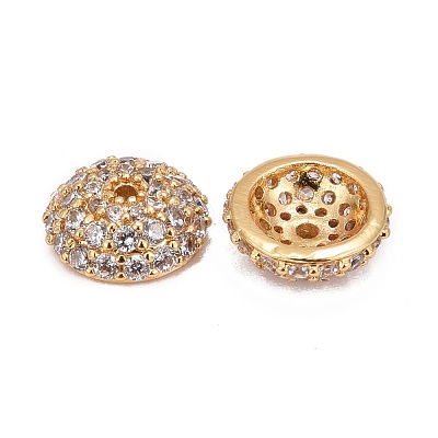 Apetalous Half Round/Dome Brass Micro Pave Cubic Zirconia Bead Caps ZIRC-D062-G-1