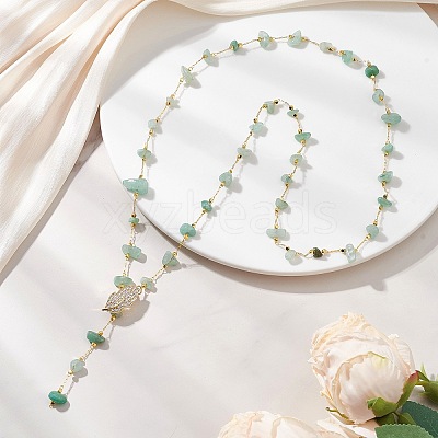 Natural Green Aventurine Chip Handmade Link Chain Necklaces NJEW-JN05811-02-1