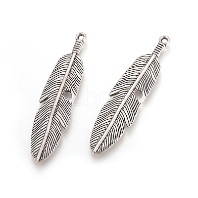 Tibetan Style Alloy Feather Big Pendants TIBEP-A12720-AS-RS-1