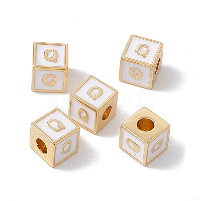 Rack Plating Brass Enamel Beads KK-B060-04G-04Q-1