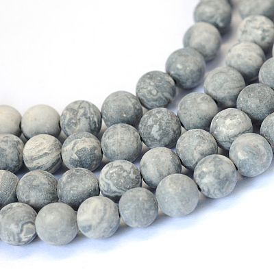 Frosted Natural Polychrome Jasper/Picasso Stone/Picasso Jasper Beads Strands X-G-E334-8mm-24-1