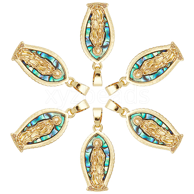 6Pcs Brass with Natural Paua Shell Religion Pendants KK-GA0002-60-1