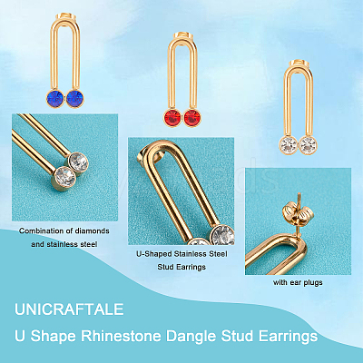 6Pcs 3 Color U Shape Rhinestone Dangle Stud Earrings for Girl Women STAS-UN0030-18-1