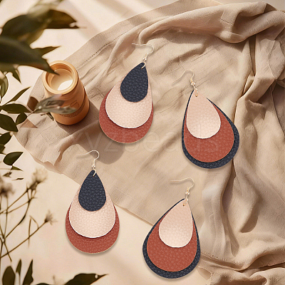 2 Pairs 2 Colors Bohemian PU Leather Teardrop Dangle Earrings EJEW-CL0001-04-1