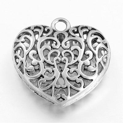 Hollow Tibetan Style Alloy Heart Pendants TIBEP-S095-AS-NR-1
