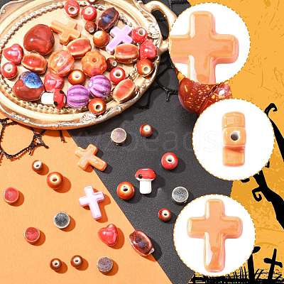 48Pcs Glazed Porcelain Beads PORC-FS0001-34-1