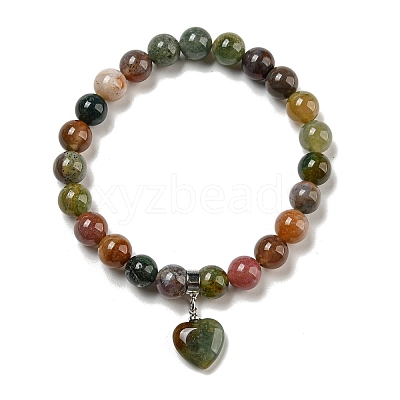 8.5mm Round Natural Indian Agate Beaded Stretch Bracelets BJEW-C074-01O-1
