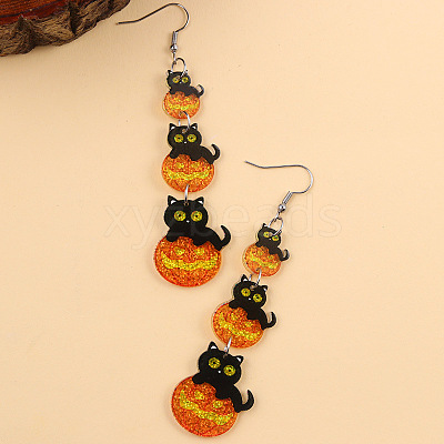 Halloween Acrylic Pumpkin with Cat Shape Dangle Earrings FS-WG9C4B4-02-1