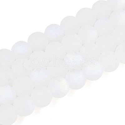 Frosted Imitation Jade Glass Beads Strands GLAA-T032-J8mm-MBB01-1