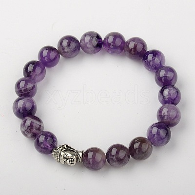 Natural Amethyst Stretch Bracelets BJEW-JB01329-05-1