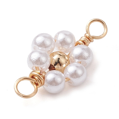 Imitated Pearl Acrylic Beaded Copper Wire Wrapped Connector Charms PALLOY-JF02593-1