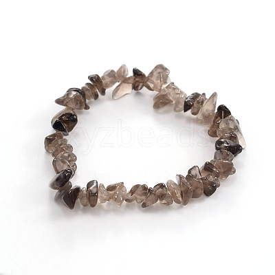 Chips Natural Smoky Quartz Beaded Stretch Bracelets BJEW-JB01826-07-1