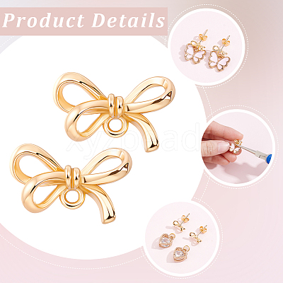 20Pcs Bowknot Brass Stud Earring Findings KK-BBC0028-23-1