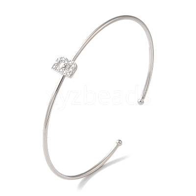 Rack Plating Brass Micro Pave Clear Cubic Zirconia Letter Open Cuff Bangles BJEW-A018-01P-B-1