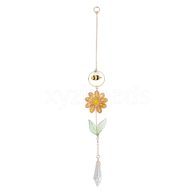 Alloy Enamel Bee & Glass Flower Crystal Suncatcher HJEW-TA00475-03-1