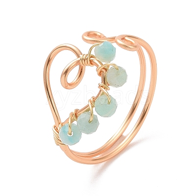 Heart Natural Mixed Stone Braided Bead Finger Rings RJEW-JR00529-1