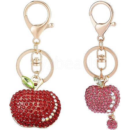 CHGCRAFT 2Pcs 2 Colors Full Rhinestone Apple Keychains KEYC-CA0001-32-1