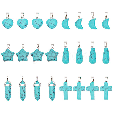 ARRICRAFT 24Pcs 6 Styles Synthetic Turquoise Pendants Sets G-AR0005-22-1
