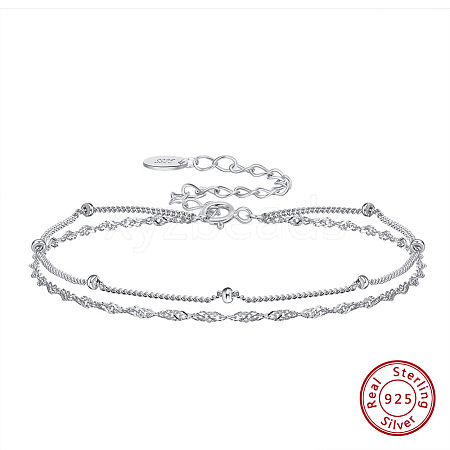 Rhodium Plated 925 Sterling Silver Rope & Satellite Chains Double-Layer Multi-strand Bracelet STER-M116-06P-1