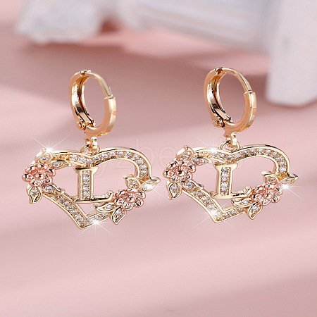 Heart Brass Micro Pave Clear Cubic Zirconia Hoop Earrings FS-WGD5D87-12-1