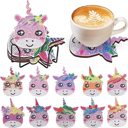 10Pcs Unicorn DIY Diamond Painting Coaster Kits PW-WG37D1A-01-1