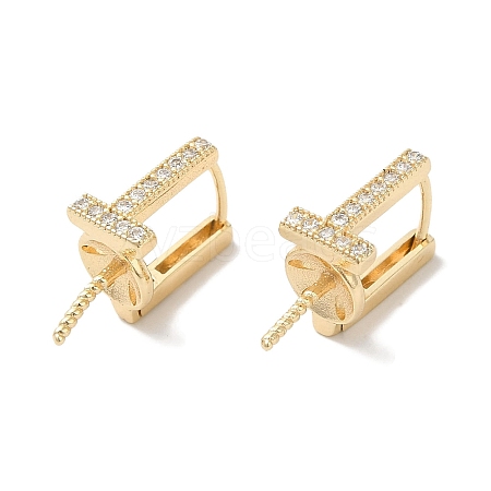 Brass Micro Pave Clear Cubic Zirconia Stud Earring Findings KK-U013-06G-1