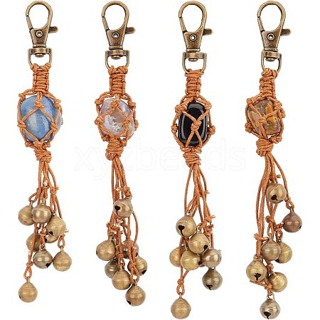 4Pcs Natural Mixed Gemstone Keychain HJEW-PH01540-1