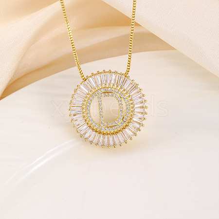 Brass Pave Clear Cubic Zirconia Ring with Letter Pendant Box Chain Necklaces FS-WG44D8C-04-1