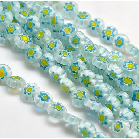 Handmade Millefiori Glass Flat Round Bead Strands LK-P011-18-1